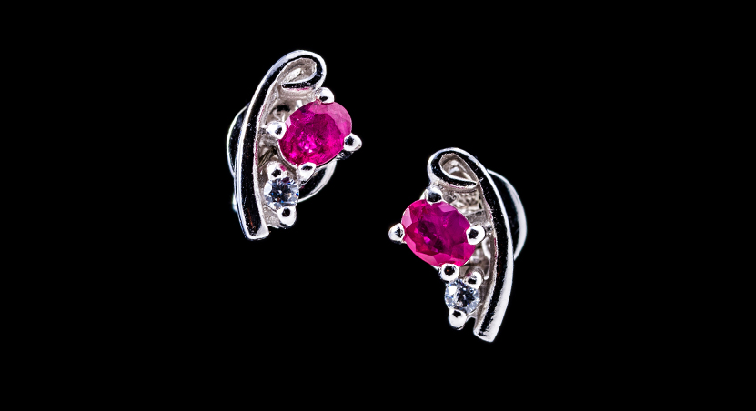 Silver with Ruby and Zirconia Earring