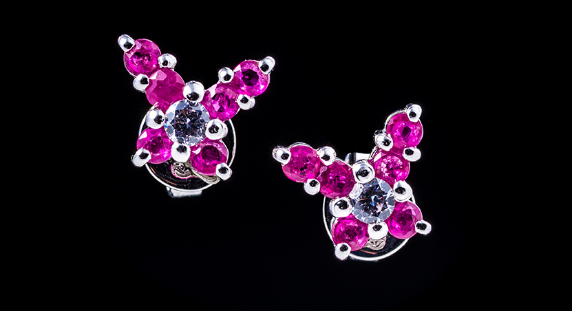 Silver with Ruby and Zirconia Earring