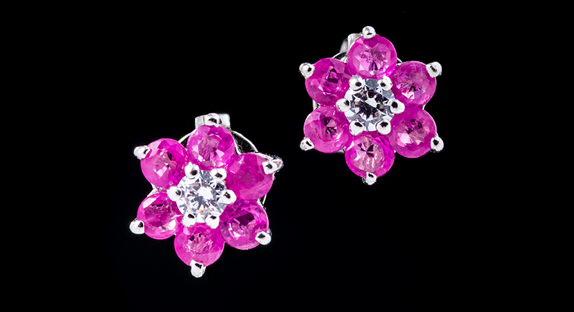 Silver with Ruby and Zirconia Earring