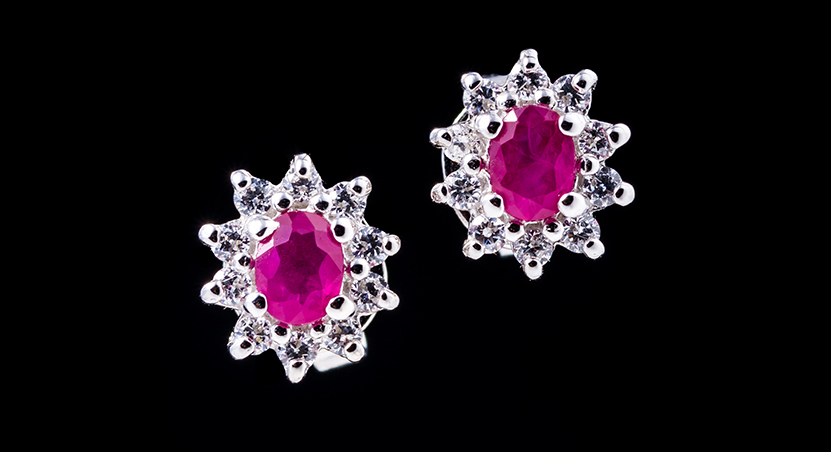 Silver with Ruby and Zirconia Earring