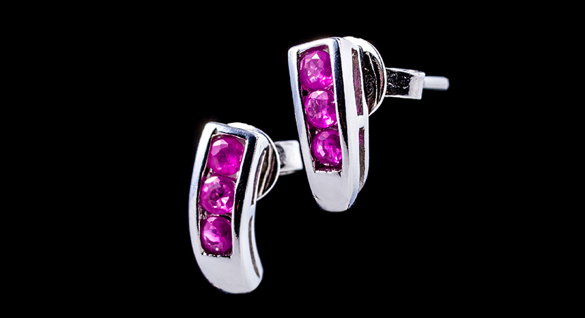 Silver with Ruby Earring