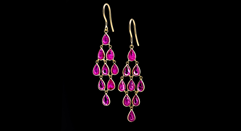 18K Yellow Gold with Ruby Earring