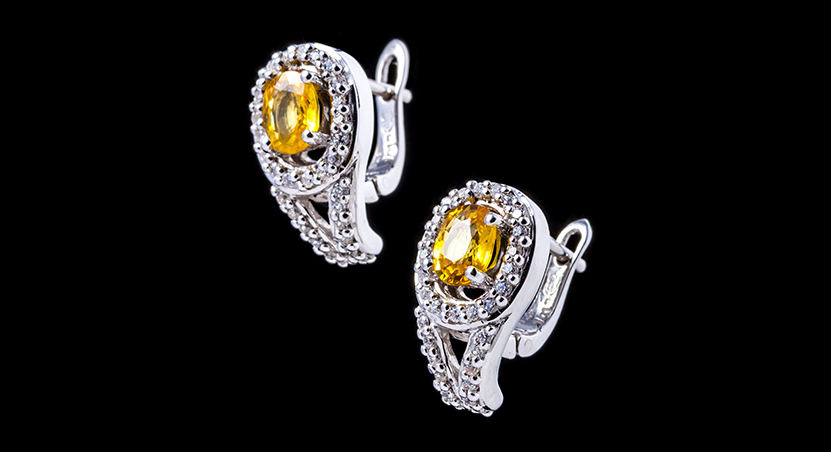 Silver with Yellow Sapphire and Zirconia Earring