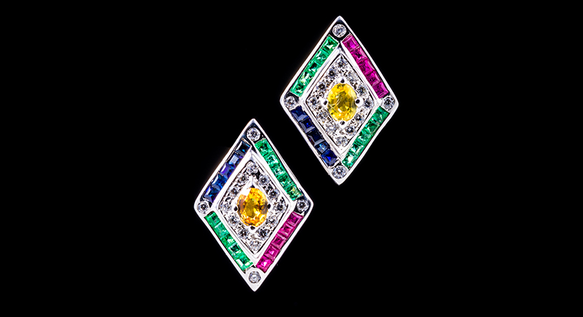 Silver with Ruby, Sapphire, Yellow Sapphire, Emerald and Zirconia Earring