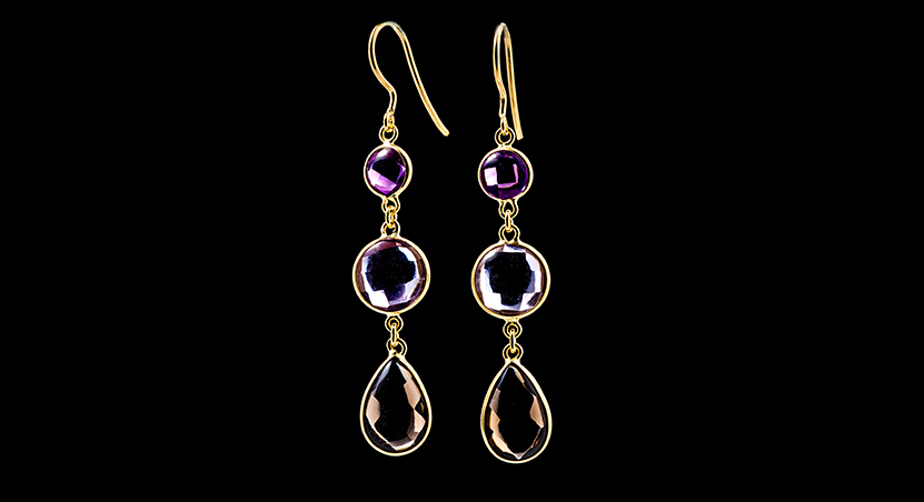 18K Yellow Gold with Multicolor Stones Earring