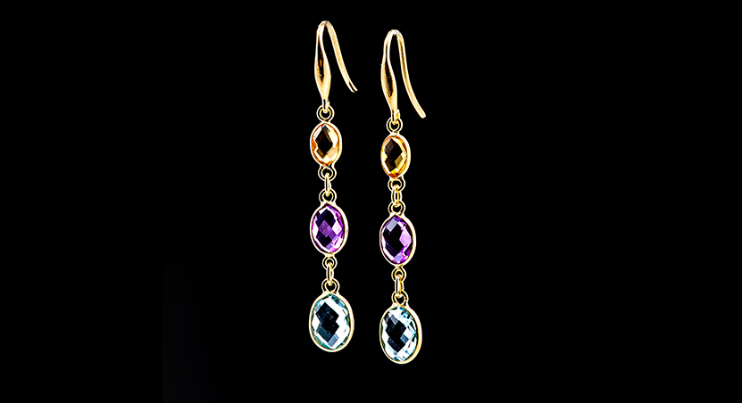18K Yellow Gold with Multicolor Stones Earring