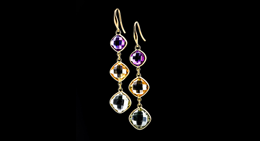 18K Yellow Gold with Multicolor Stones Earring