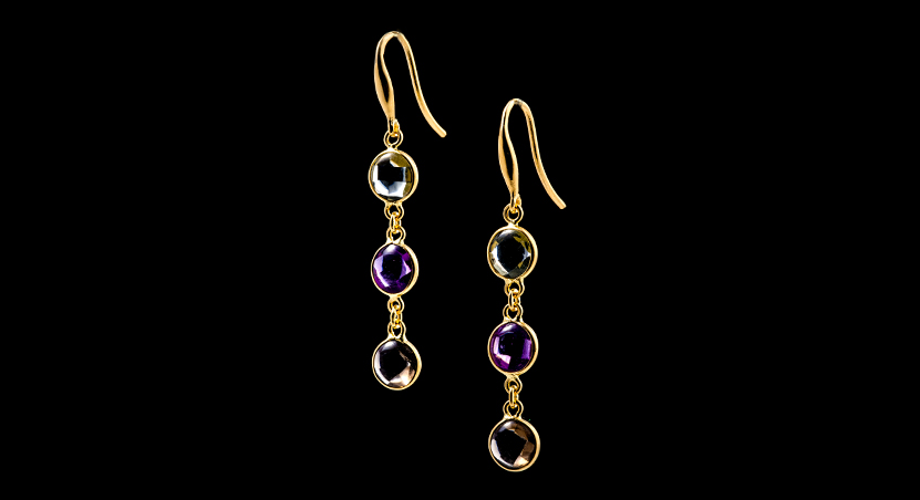 18K Yellow Gold with Multicolor Stones Earring