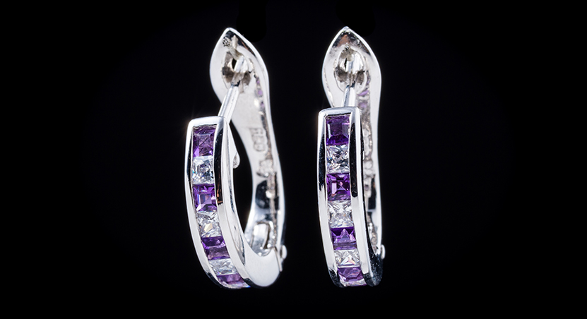 Silver with Amethyst and Zirconia Earring