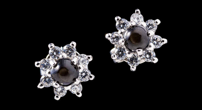 Silver with Black Star Sapphire and Zirconia Earring