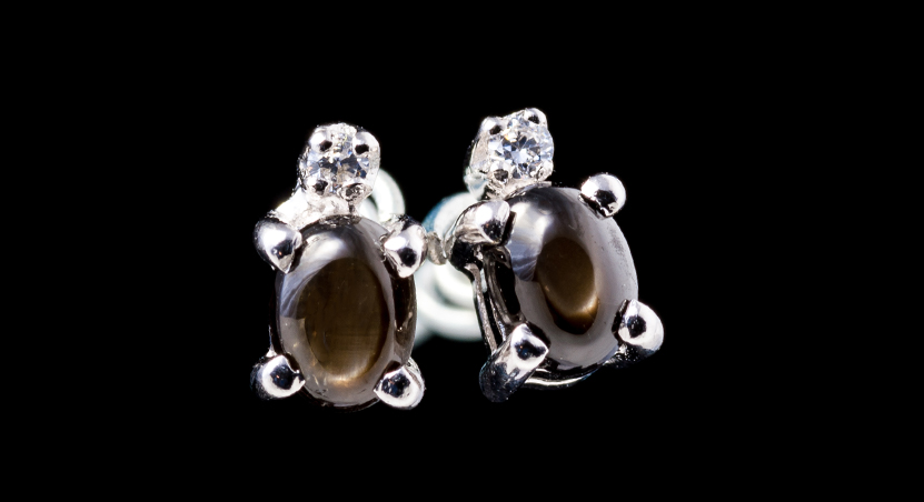Silver with Black Star Sapphire and Zirconia Earring