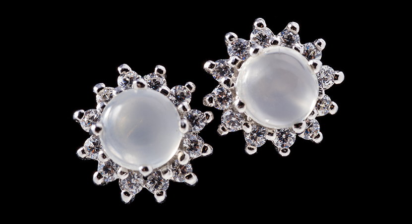 Silver with Moonstone and Zirconia Earring