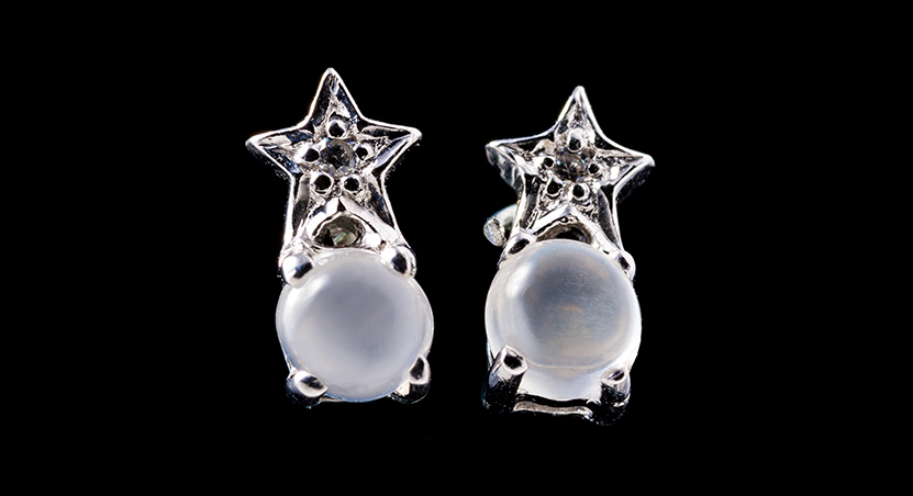 Silver with Moonstone and Zirconia Earring