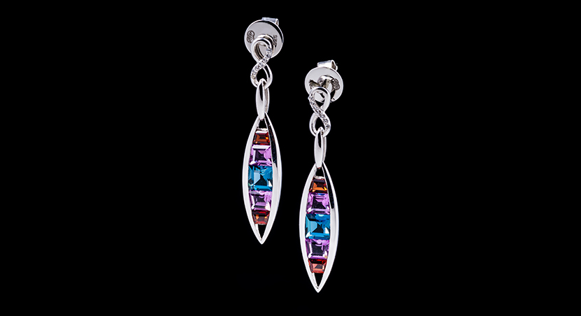 Silver with Multicolor Stones and Zirconia Earring