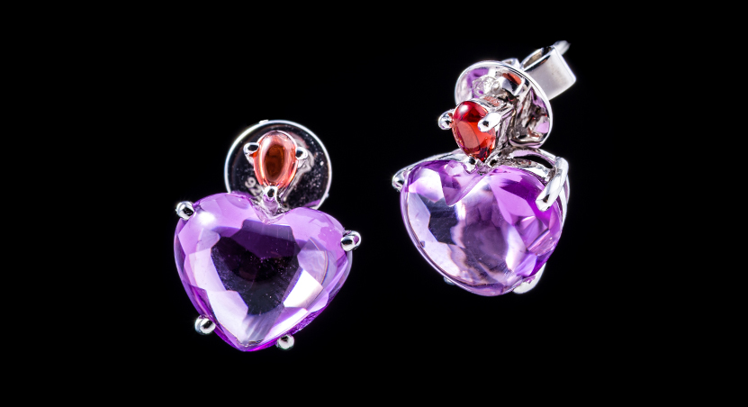 Silver with Amethyst and Garnet Earring