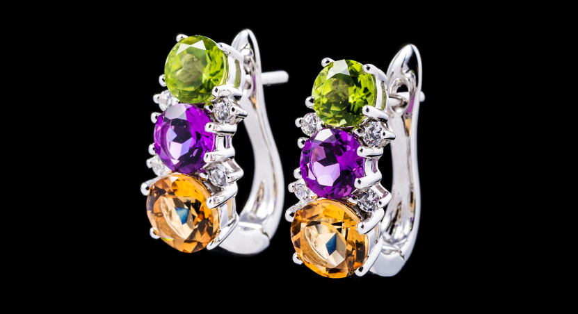 Silver with Peridot, Amethyst and Citrine Earring