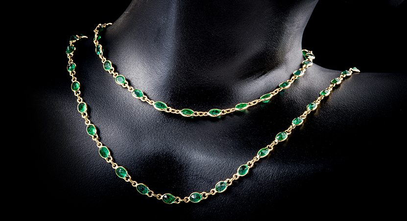 18K Yellow Gold with Emerald Necklace