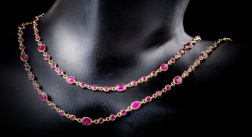 18K Yellow Gold with Ruby Necklace