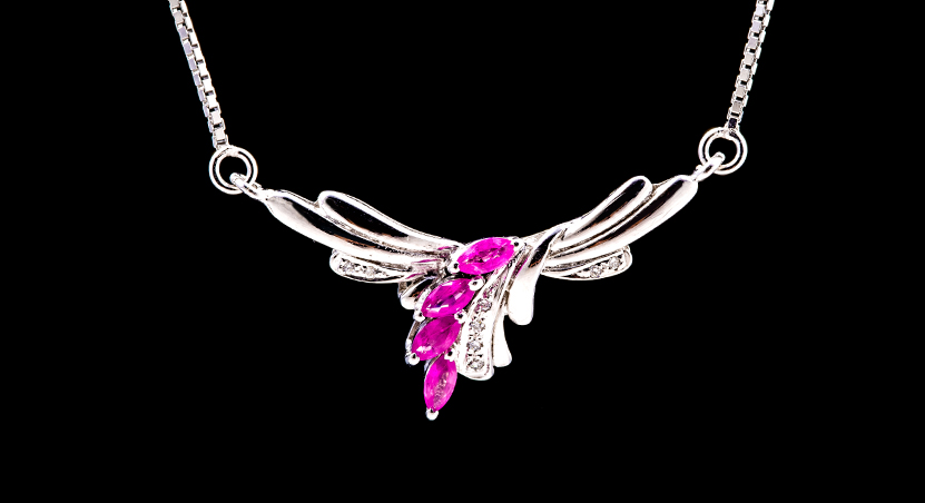Silver with Ruby and Zirconia Necklace