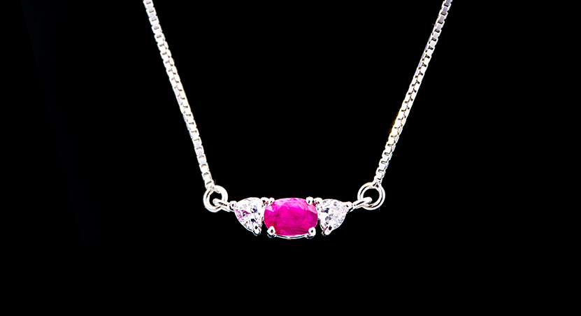 Silver with Ruby and Zirconia Necklace