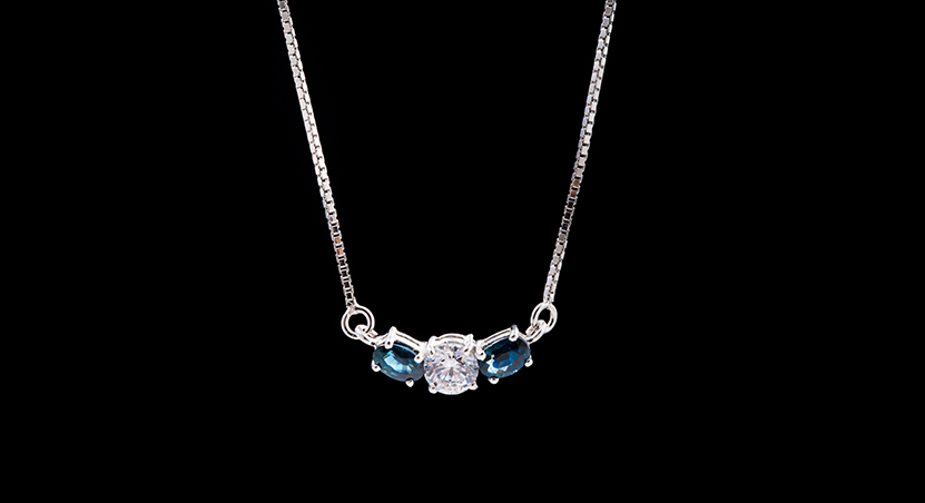 Silver with Sapphire and Zirconia Necklace