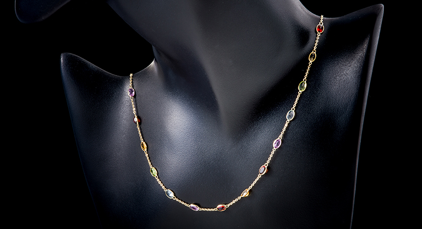 18K Yellow Gold with Multicolor Stones Necklace