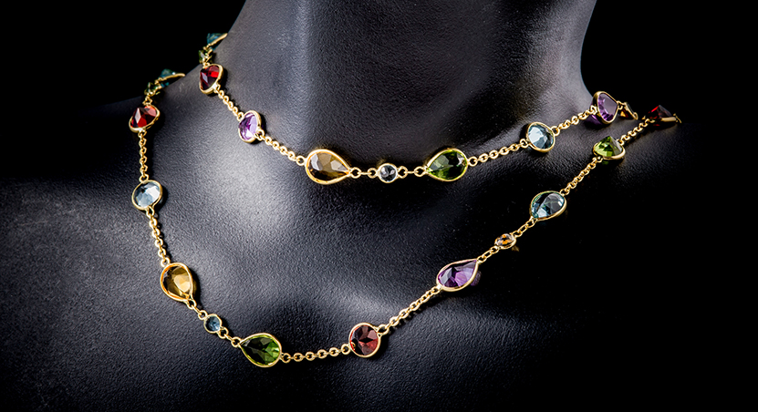 18K Yellow Gold with Multicolor Stones Necklace