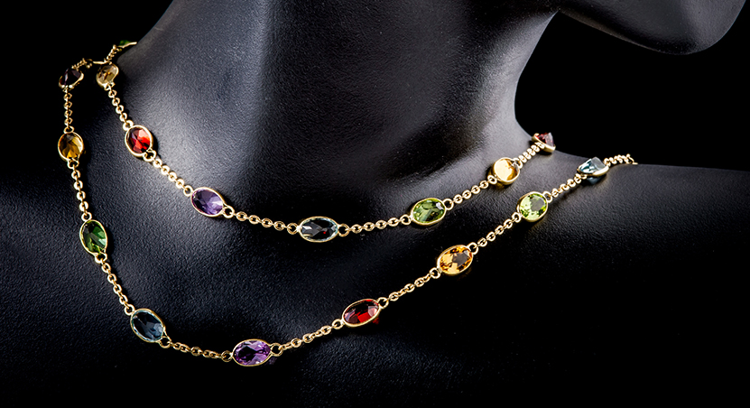 18K Yellow Gold with Multicolor Stones Necklace