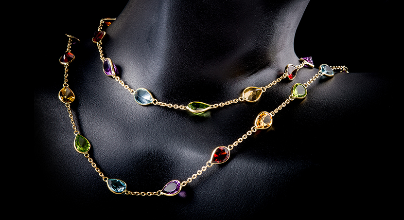 18K Yellow Gold with Multicolor Stones Necklace