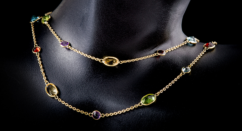 18K Yellow Gold with Multicolor Stones Necklace