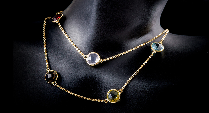18K Yellow Gold with Multicolor Stones Necklace