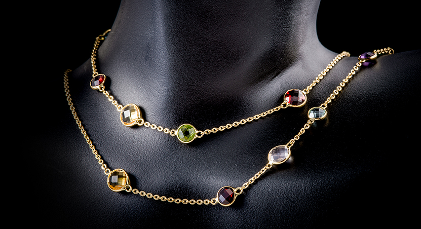 18K Yellow Gold with Multicolor Stones Necklace