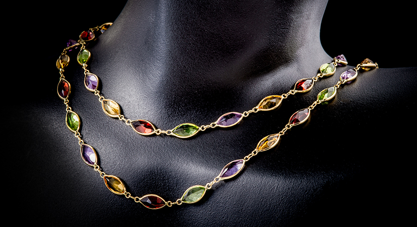 18K Yellow Gold with Multicolor Stones Necklace