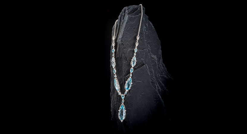 Silver with Blue Topaz and Zirconia Necklace