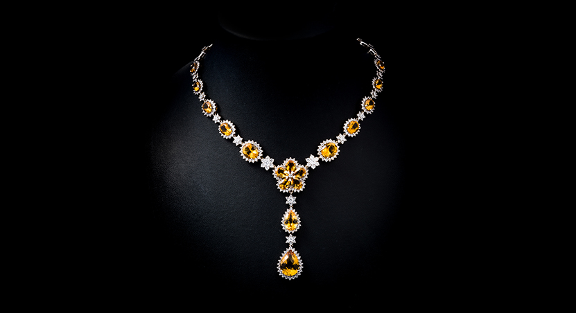 Silver with Citrine and Zirconia Necklace