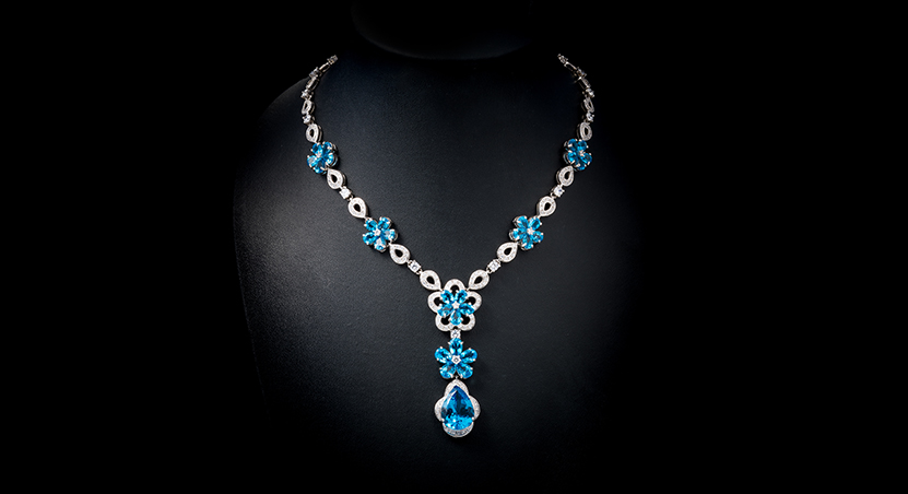 Silver with Blue Topaz and Zirconia Necklace