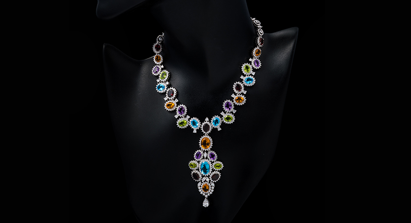 Silver with Multicolor Stones and Zirconia Necklace