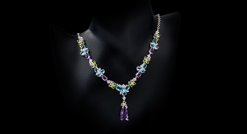 Silver with Multicolor Stones and Zirconia Necklace