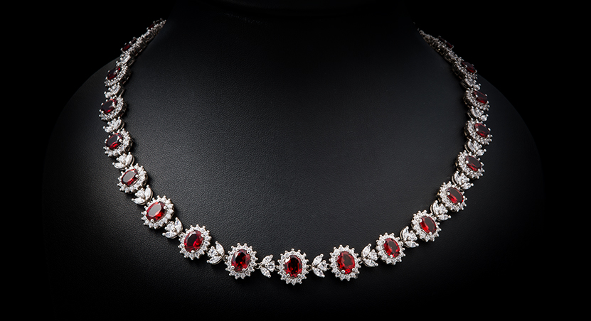 Silver with Garnet and Zirconia Necklace