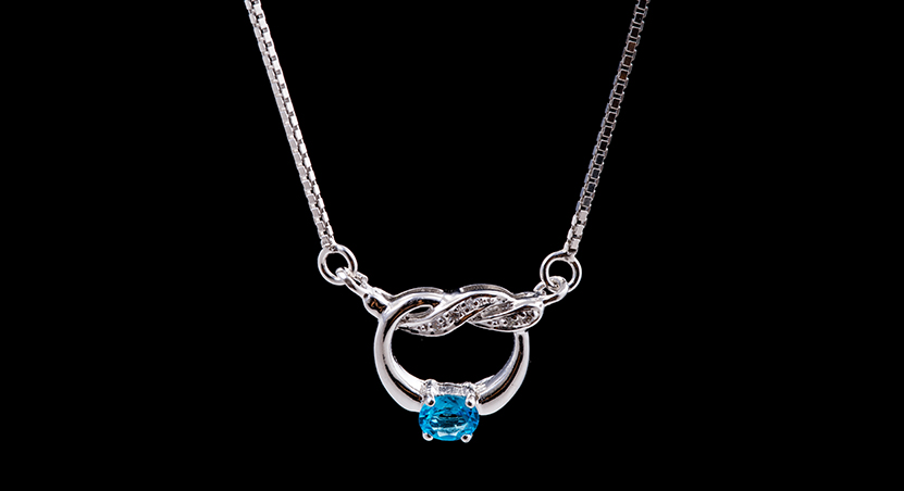 Silver with Blue Topaz and Zirconia Necklace