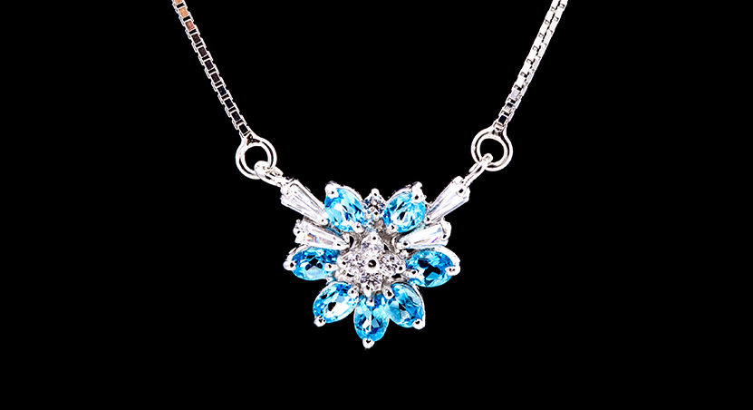 Silver with Blue Topaz and Zirconia Necklace