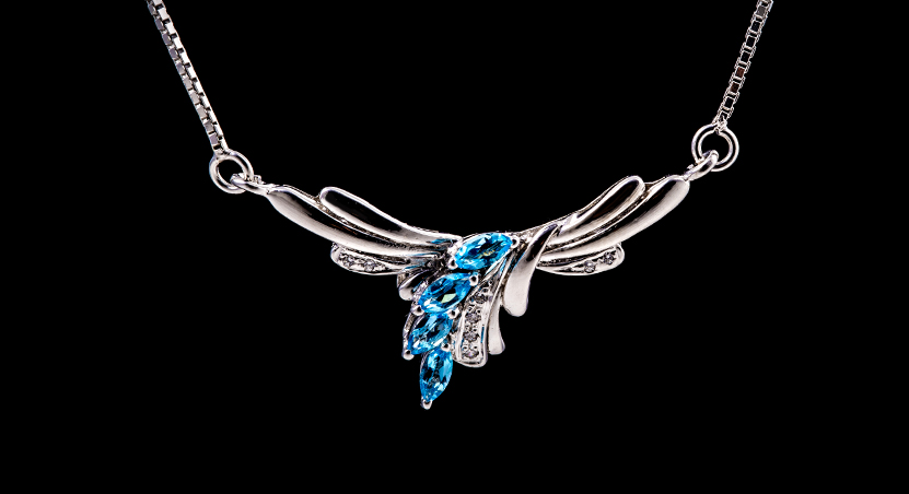 Silver with Blue Topaz and Zirconia Necklace